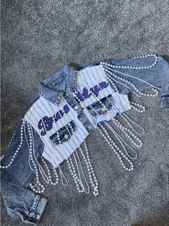 Revamped Rainbow Brooklyn Baseball Graphic Jean Jacket - Picture 5 of 9